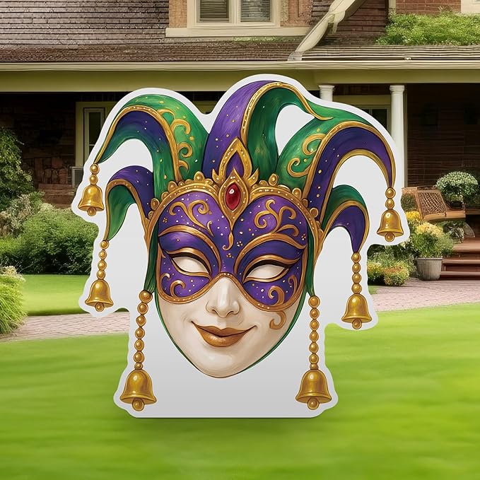 Yookeer Mardi Gras Mask Decoration Outdoor 47 Inch Carnival Backdrop Set Large Venetian Mask Photo Prop Board Giant DIY Ma...