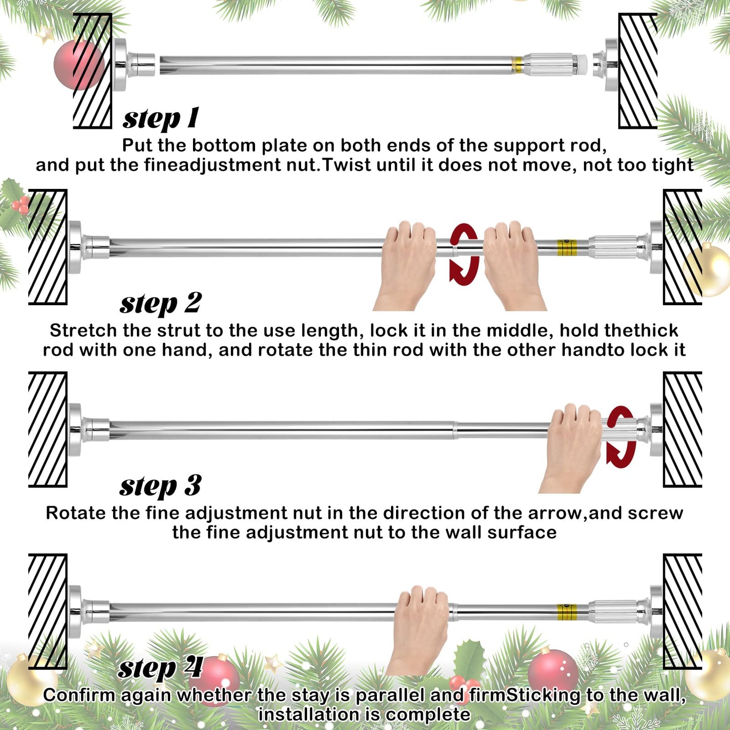 Leinuosen Christmas Front Door Garland Hanger 43-74 Inch Adjustable Christmas Wreath Hanger Stainless Steel Retractable Rod with 3 Green Tie Ropes No Nails Screws No Damage for Xmas DIY Hanging Decor