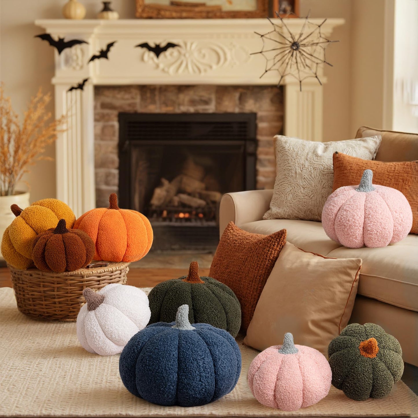 Lanpn Fall Pumpkin Pillows Set of 2, Halloween Decoration Plush Throw Pillows Soft Fleece Sherpa Cute 3D Shaped Cushion for Sofa Couch Bedroom Autumn Thanksgiving (Orange, 12.6x8.7in & 9x5.9in)