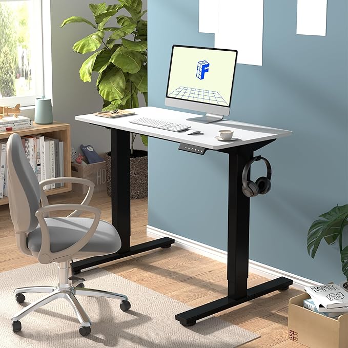 FLEXISPOT EN1 One-Piece Standing Desk with 1-Inch Thick Desktop, 40"x24" Electric Height Adjustable Desk for Home Office & Multi-Device Workstations, White