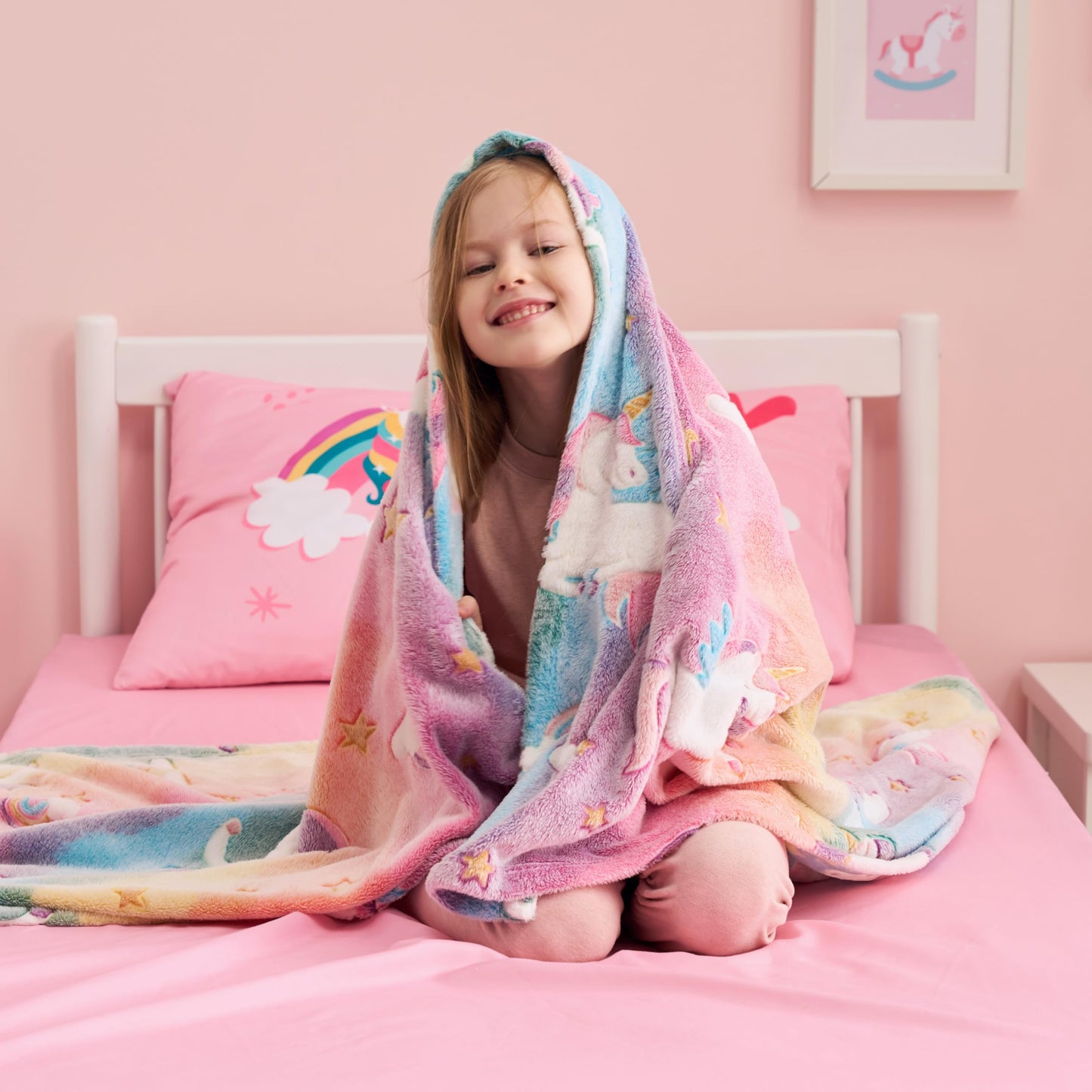 Joiedomi Glow in The Dark Blanket - Unicorns Gifts Toys for Girls Age 2 3 4 5 6 7 8 9 10 11 12 Year Old - Soft Cozy Flannel Kids Throw Blanket, Birthday Bedroom Decor 50"×60"