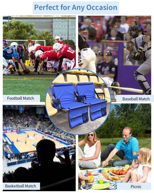 AOOXIMI Stadium Seat with Back Support, Bleach Seat with Backrest and Cushion, Stadium Chair with Cup Holders, Mesh Bag and Hidden Hook for Basketball and Soccer Bench
