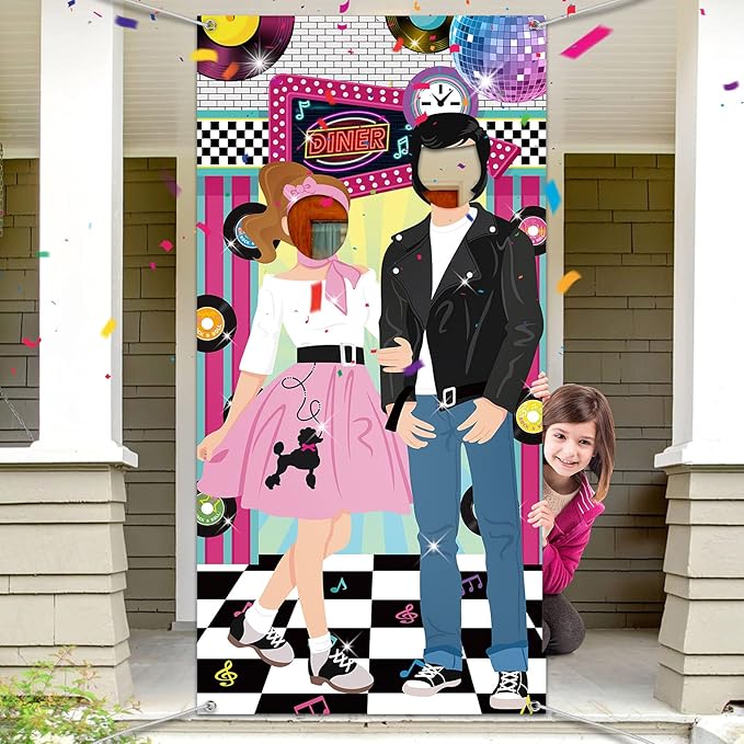 Irenare 50s Party Decorations for Parties, Large 50's Photo Diner Backdrop, Back to 50's Rock and Roll Banner Backdrop, 19...