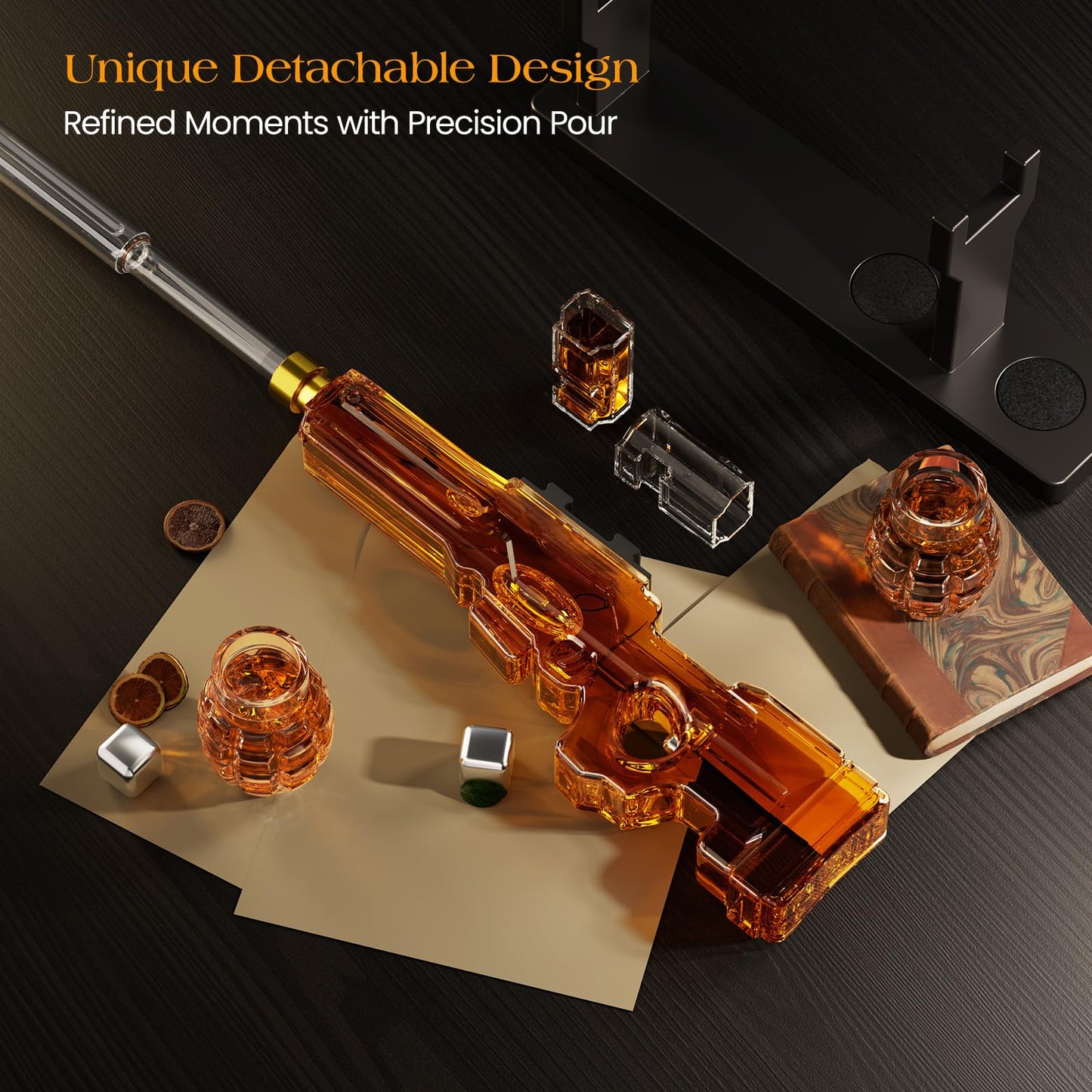 Birthday Gifts for Men Dad, Kollea Gun Whiskey Decanter Sets for Men with 2 Granade Glasses & Detachable Scope, Liquor Dispenser for Home Bar, Military Present for Father, Brother, Him, Anniversary