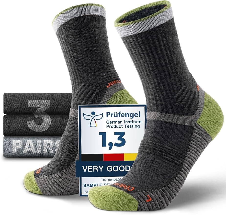 Juclise Merino Wool Breathable Hiking Socks Compression Lightweight Moisture Wicking Seamless Anti-Blister Cushioned