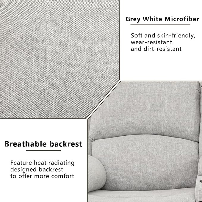 A Ainehome Living Room Furniture Set Microfiber Recliner Sofa Set Loveseat Chair Furniture Sofa Set for Living Room/Small Space/Rv/House/Office/Theater Seating (A-Grey White Microfiber, Sofa+Chairs)