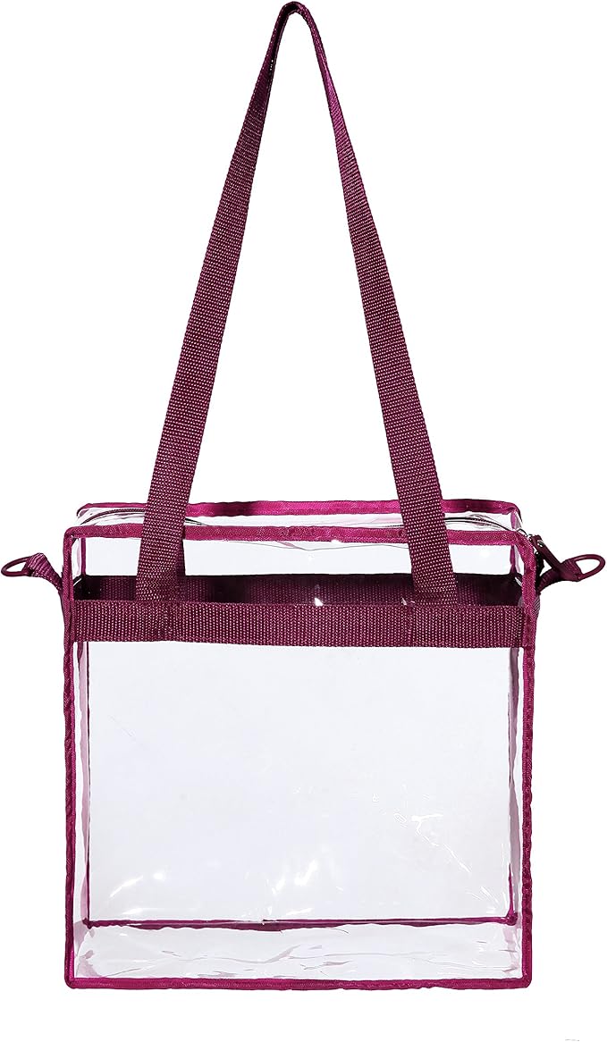 BAGAIL Clear Bags 12x6x12 Stadium Approved Clear Tote Bag with Zipper Closure Crossbody Shoulder Bag with Adjustable Strap