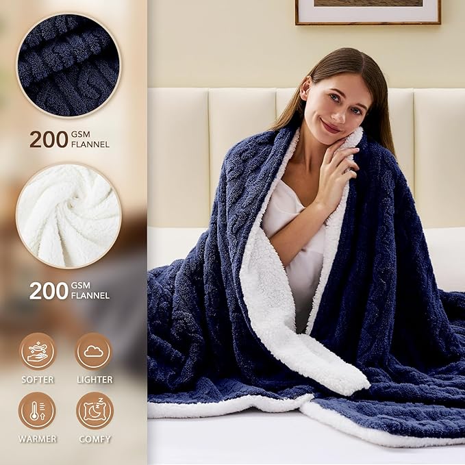 Homemate Electric Heated Blanket Twin - 62"x84" Heating Bed Blankets Throw with 10 Heating Levels 8 Hours Auto Off Fast Heating Over-Heated Protection Ultra Soft Warm Flannel ETL Certified
