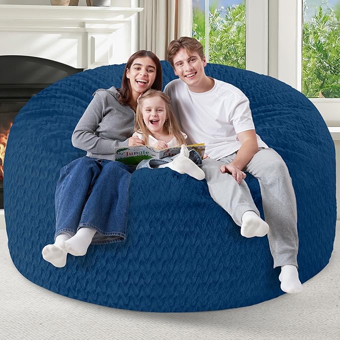 5FT Bean Bag Chair,Giant Bean Bag Chairs for Adults,Big Bean Bags with Memory Foam Filled, Large Beanbag Chairs with Chevron Plush Cover-Blue
