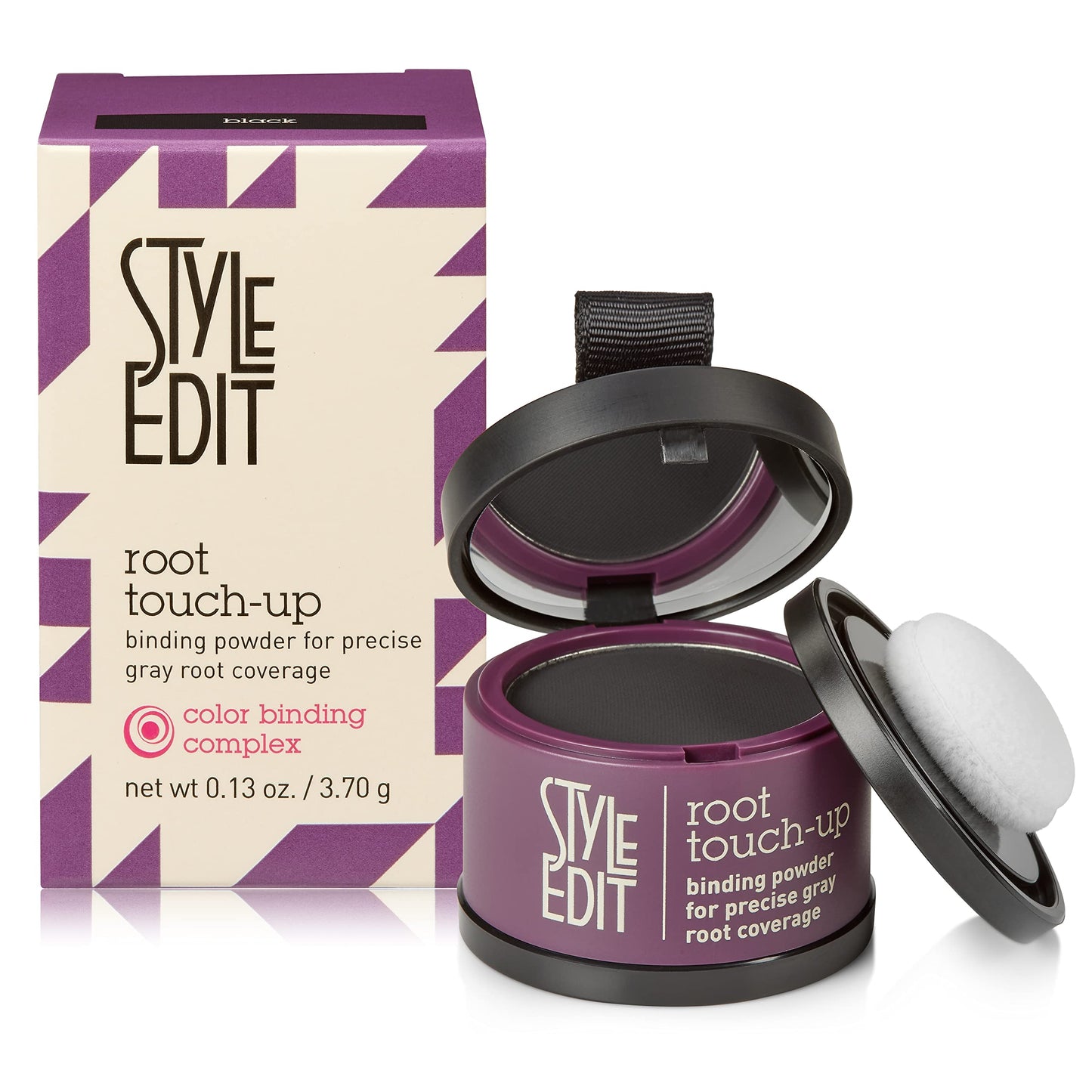 Root Touch Up Powder for Black Hair by Style Edit | Cover Color Grays and Roots Coverage Concealer Mineral Infused Binding Hairl