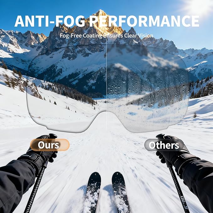 Ski Goggles for Men Women Adult & Youth, OTG Snowboard Goggles Anti Fog, Snow Goggles UV Protection Wide Vision