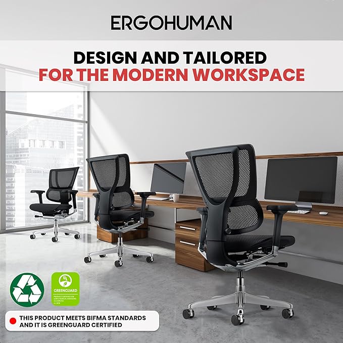 Ergohuman Eurotech ME3ERG-XTREME Mid Back Mesh Office Chair with Tilt Tension Control, Tilt Lock, Back Angle, Back Height, Synchro Tilt, Seat Height, Seat Depth, and Arm Height Adjustments