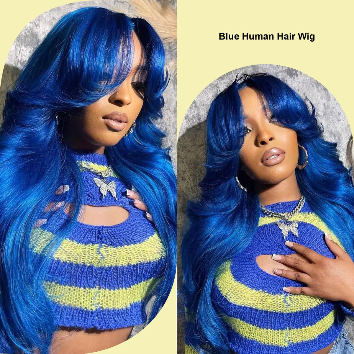 Shciyair Blue Human Hair Wig 30 Inch 13x4 HD Body Wave Lace Front Wigs Human Hair Pre Plucked 200 Density Blue Colored Human Hai