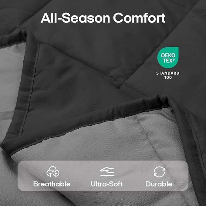 ZonLi Weighted Blanket for Adults (60"x80", 15lbs, Grey/Black) Queen Size High Breathability Cooling Heavy Blanket, Soft Material with Premium Glass Beads, All-Season, Easy Care