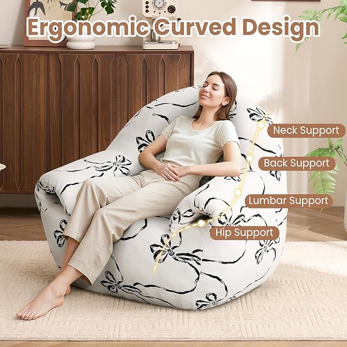 Peace nest Bean Bag Chair with Memory Foam Filled Ultra Soft Jacquard Pattern Cover for Adults Comfy Fur Bean Bag Chairs with Armrests for Bedroom Living Room Office Dorm Reading Flower