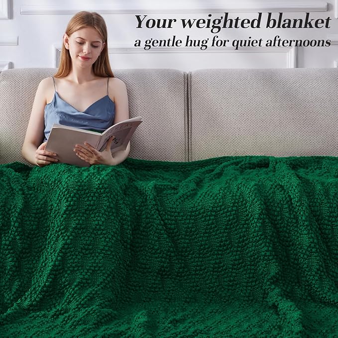 Knitted Weighted Blanket for Adult, Chunky Knit Weighted Throw for Sleep 50"*60" 5lbs, Cooling Breathable Heavy Blanket for Hot Sleepers, Machine Washable Blanket for Room Decor(Green)
