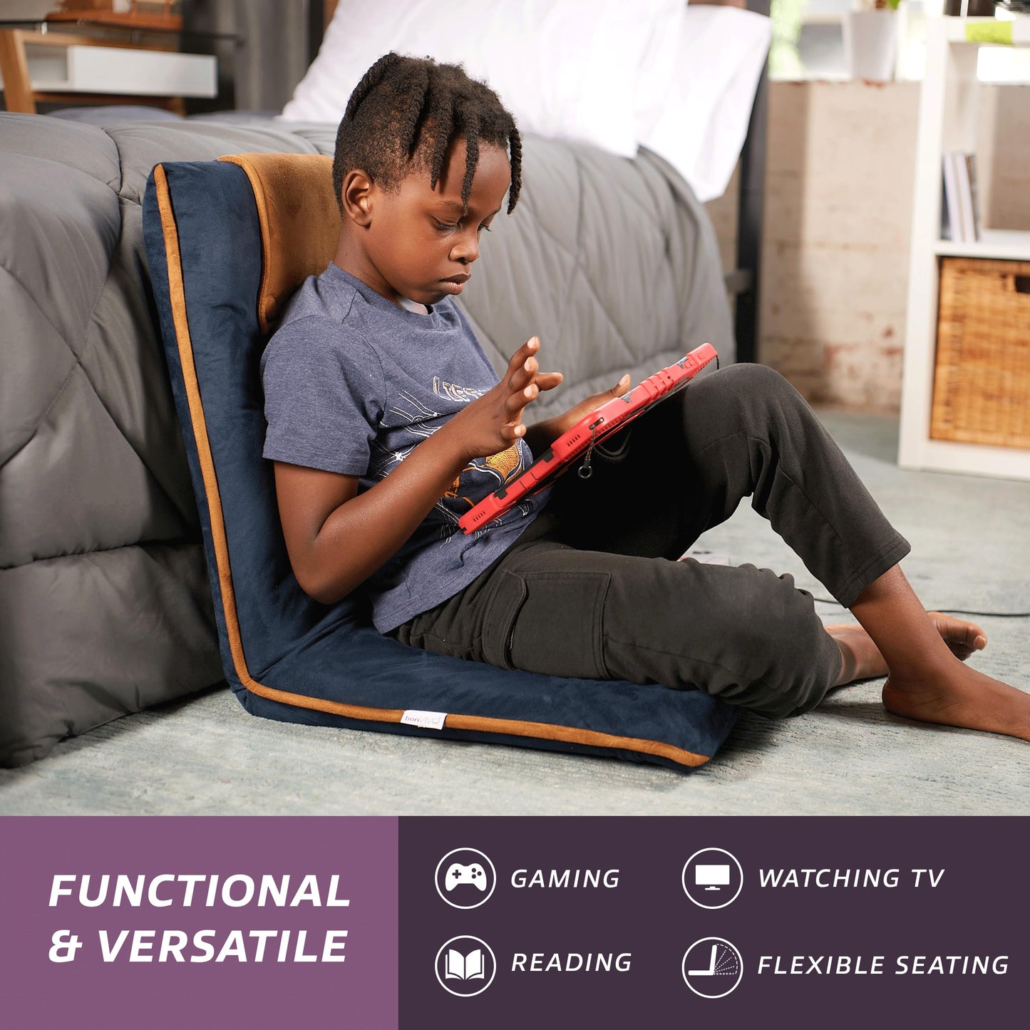 bonVIVO II Floor Chair with Back Support - Adjustable Gaming & Meditation Chair, Portable Folding Sofa Sleeper, Folds Flat - Beige
