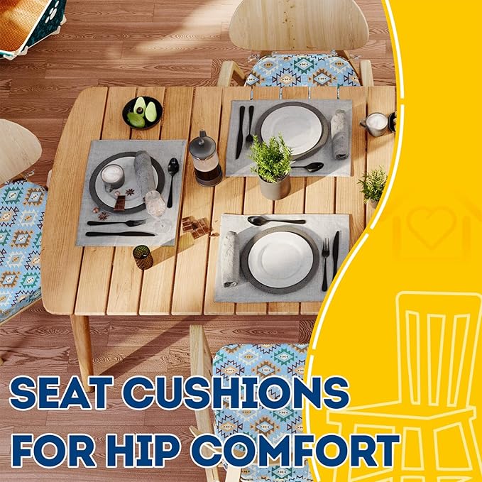 AAAAAcessories D-Shaped Chair Cushions, 2" Thick Dining Chair Pads with Ties and Removable, Machine-Washable Cover, 17" x 16", Set of 2, Geometric Blue