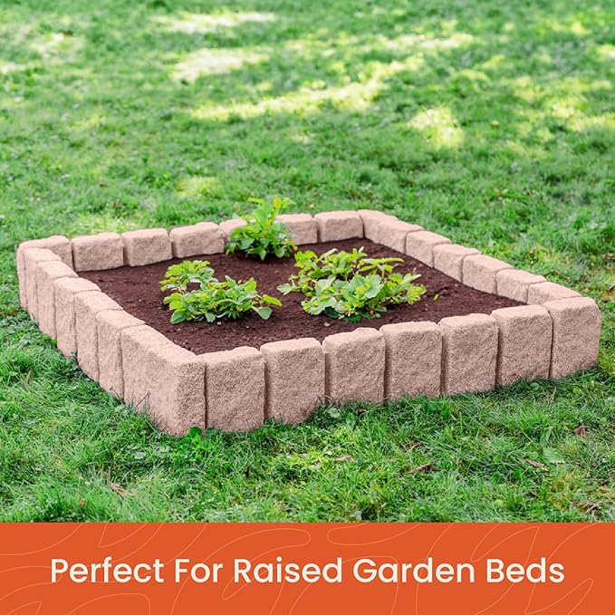 Beuta Landscape Edging | Garden Edging Border | Faux Stone Block XL for Lawn Edging, Flower Beds & Yard Edging – 10 Pack | Each Section Has 6 Blocks 48" L x 4" W x 9.5" H | 30 Spikes | Sandstone