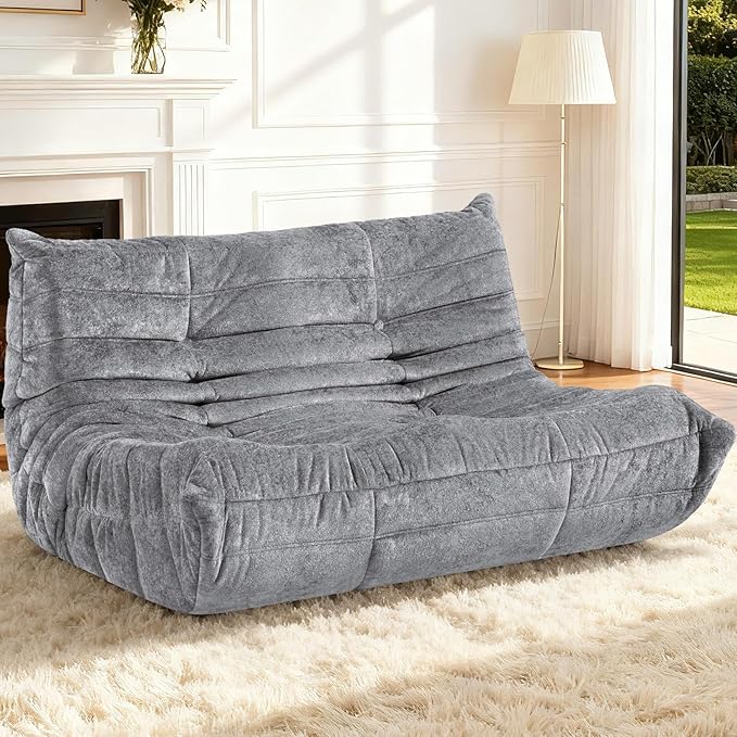 HABUTWAY Bean Bag Chair, Giant Bean Bag Chairs for Adults, Loveseat Fireside Chair, 2 Seater Lazy Bean Bag Sofa Memory Foam Couch for Living Room, Bedroom, Office (Light Grey)