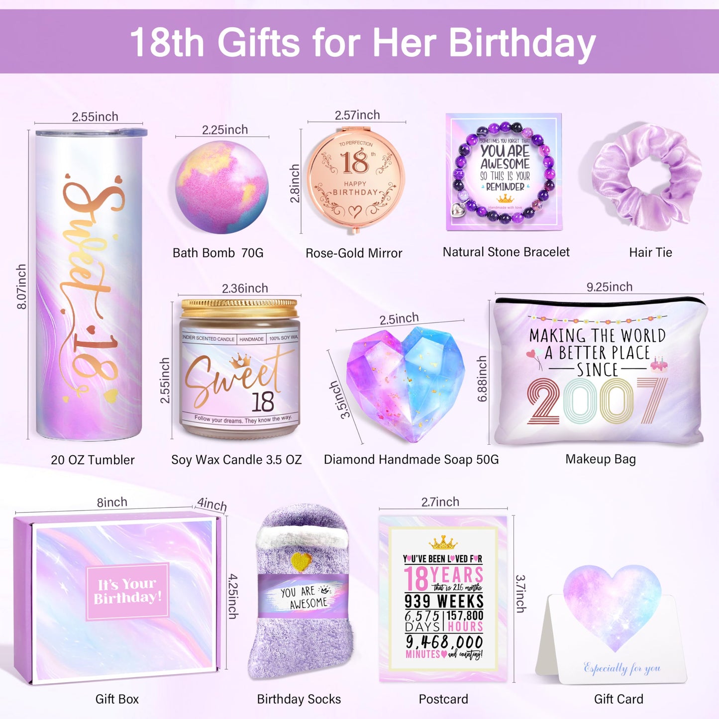 HSOEIXL 18th Birthday Gifts for Girls, 18 Year Old Girl Birthday Gifts, Happy 18th Birthday Gifts for Her Daughter, Niece, Granddaughter, Girlfriend, Bestie, Cool 18th Birthday Gift Ideas