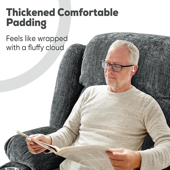 ABCASA Large Power Lift Chairs Recliners for Elderly Set of 2 with Heated and Massage, Upgraded Chenille Lift Chairs Recliners, USB-A and USB-C, Cup Holder, Side Pocket, Grey Blue