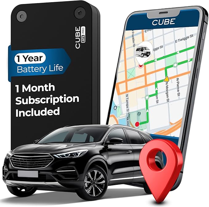 Cube Pro GPS Tracker for Vehicles with Built-in 1 Year Battery - IP67 Waterproof Real Time GPS Tracker for Cars - iOS & An...