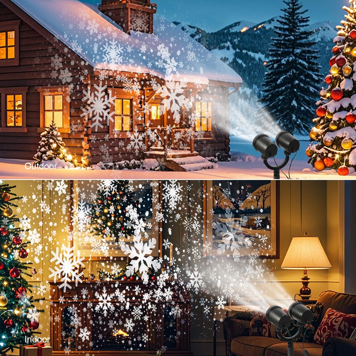 ‎LILNIAGY Christmas Double Head Snowflake Projection Lights, Outdoor LED Christmas Lights IP65 Waterproof, Rotating Snow Lamp Brighter LED Landscape for Xmas Holiday Party Decoration