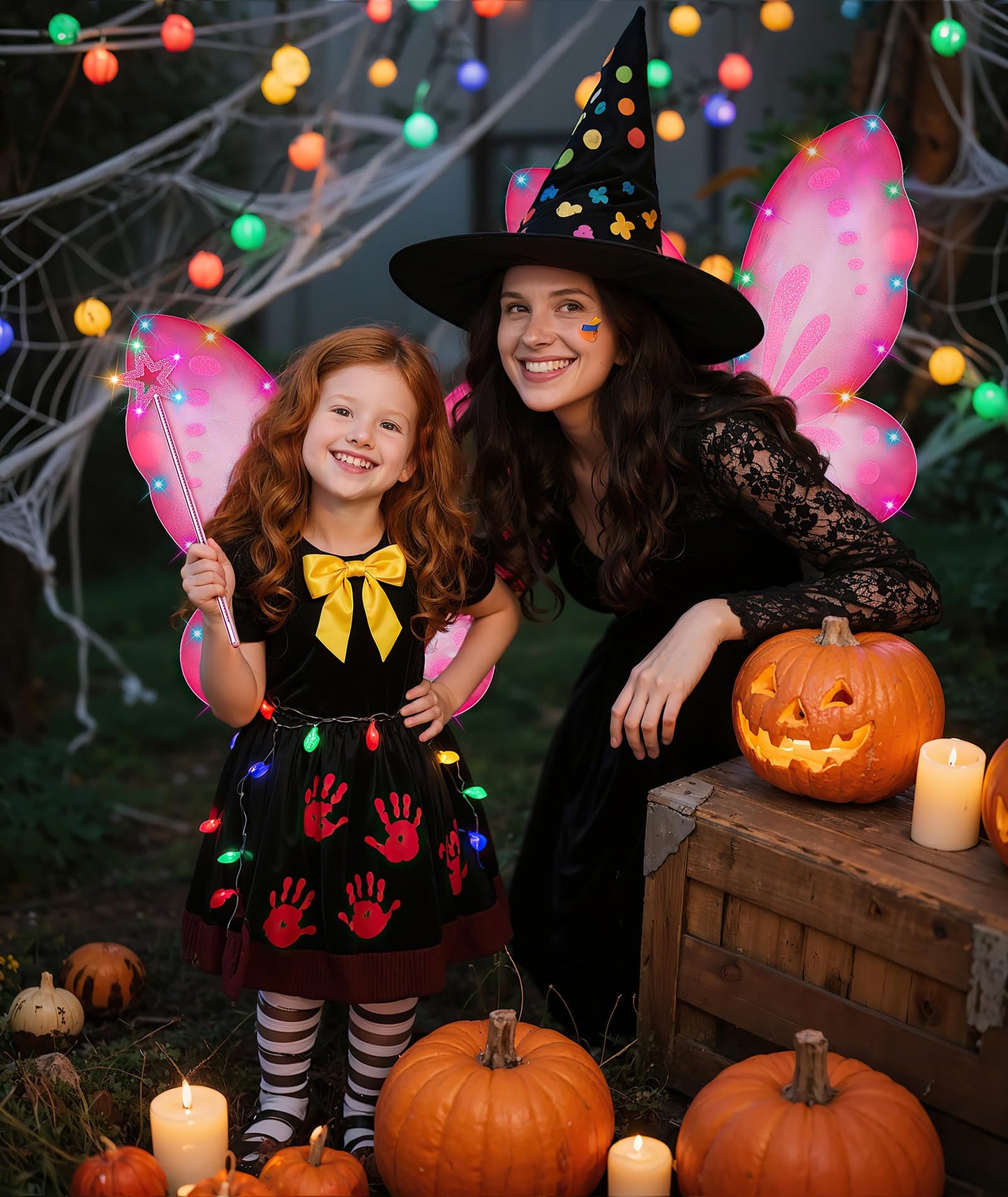 DUDUCOFU Girls Fairy Butterfly Wings with LED Light, Fairy Wings Light Up Star Wands for Girls Kids Women Halloween Dress Up (Pink)
