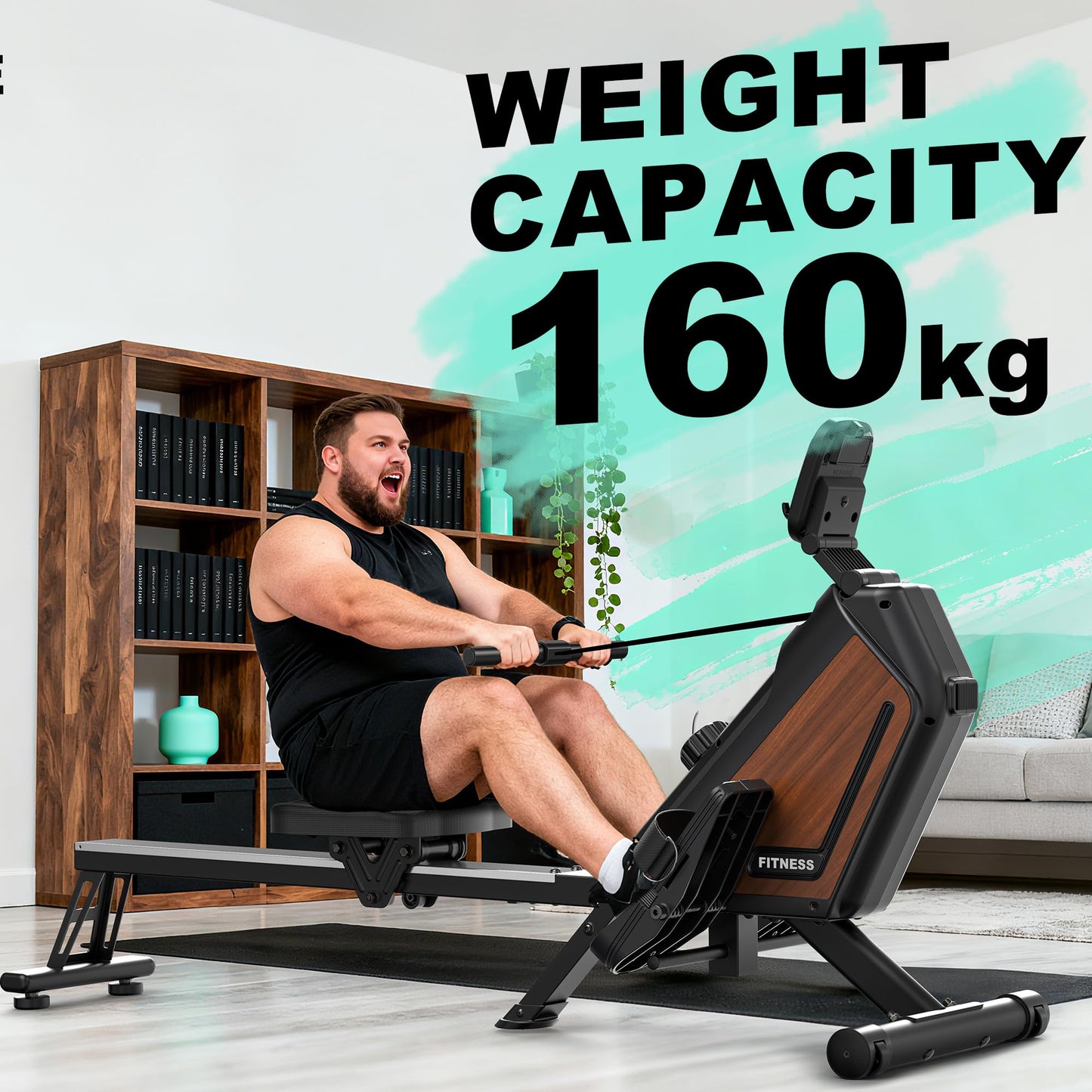 AeroMaze Rowing Machine Magnetic Rower with 16 Resistance Levels, Quiet Home Rowing Machine for Cardio Training, APP Connection, 160 kg Load Capacity, Vertical Storage