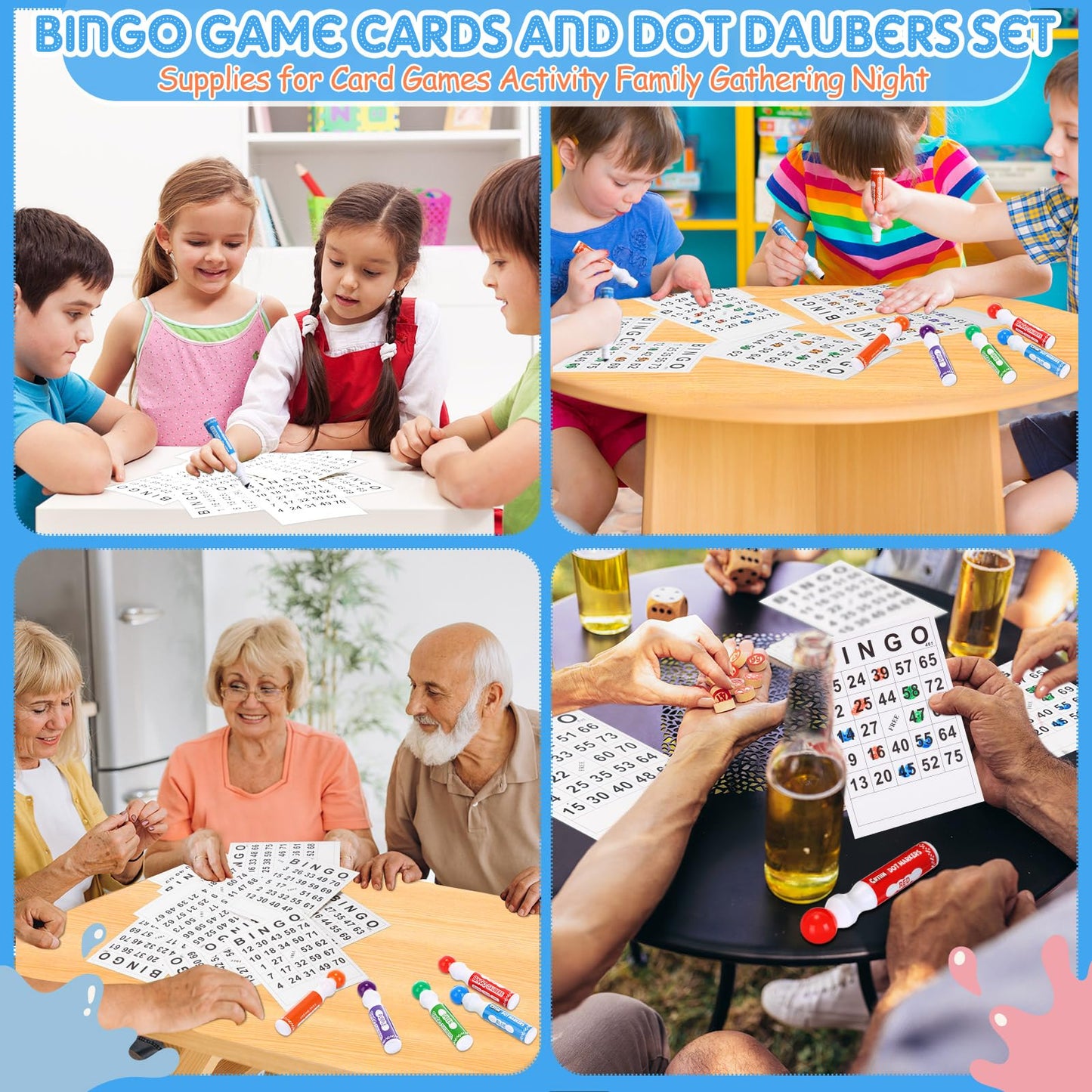 Crtiin 204 Pack Bingo Game Cards and Bingo Daubers Set Includes 180 Disposable Paper Game Sheets, 24 Mixed Colors Dot Markers Party Supplies for Card Games Activity Family Gathering Night