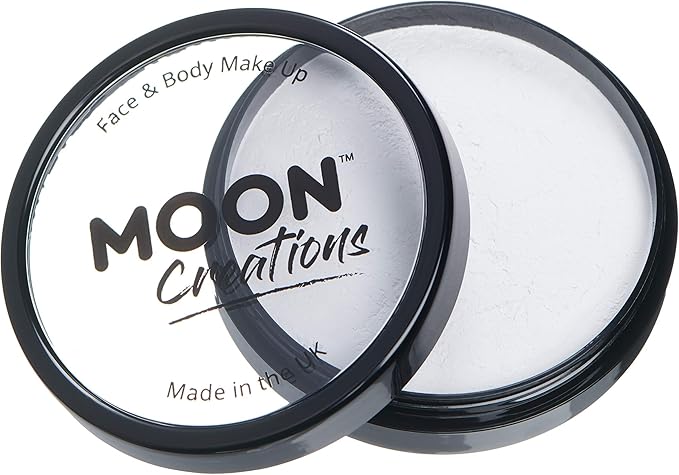 Pro Face & Body Paint Cake Pots by Moon Creations - White - Professional Water Based Face Paint Makeup for Adults, Kids - 1.26oz
