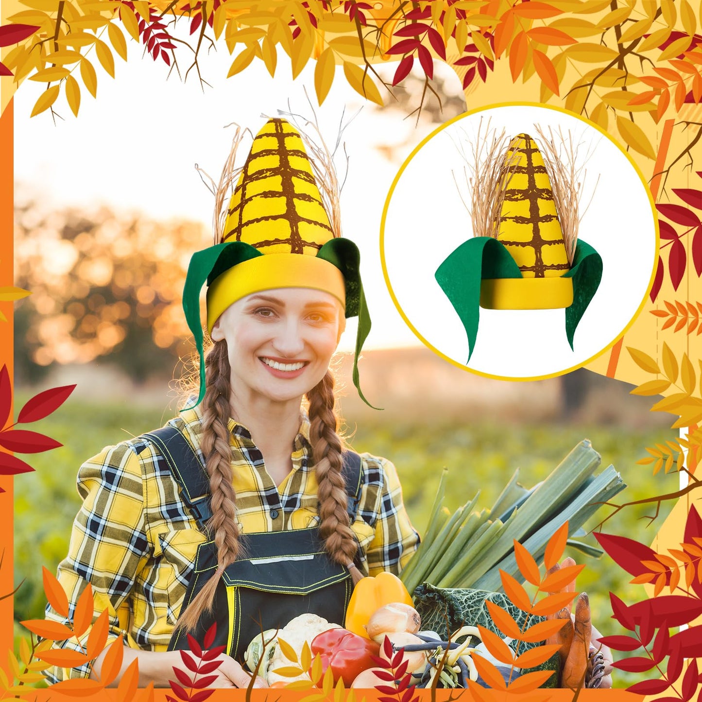 Berlune 4 Pcs Funny Corn Hats Corn Cob Hat for Thanksgiving Cosplay Party Accessories