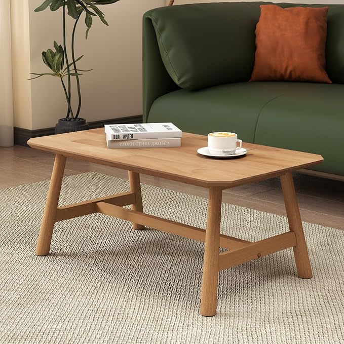 HEAH-YO 35.5” Coffee Table, Rectangle Coffee Tables with Wood Legs for Living Room Bedroom, Natural Wood Color