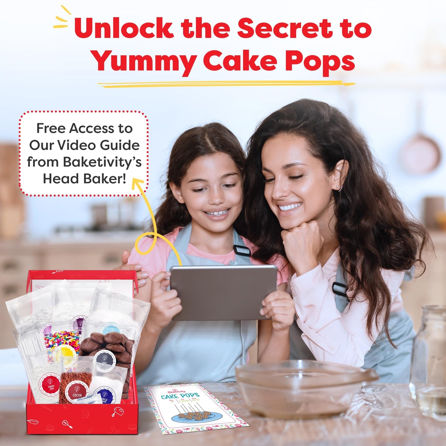Baketivity DIY Cake Pop Baking Kit for Kids - Premeasured Ingredients, Decorating Supplies