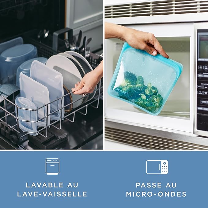 Stasher Silicone Reusable Storage Bag, Freezer Bag, Reusable Snack Bags, Microwave, Dishwasher, Oven Safe, Sous Vide, Premium Lunch Container, Eco Friendly, Food Storage Bag, 12 oz, Clear