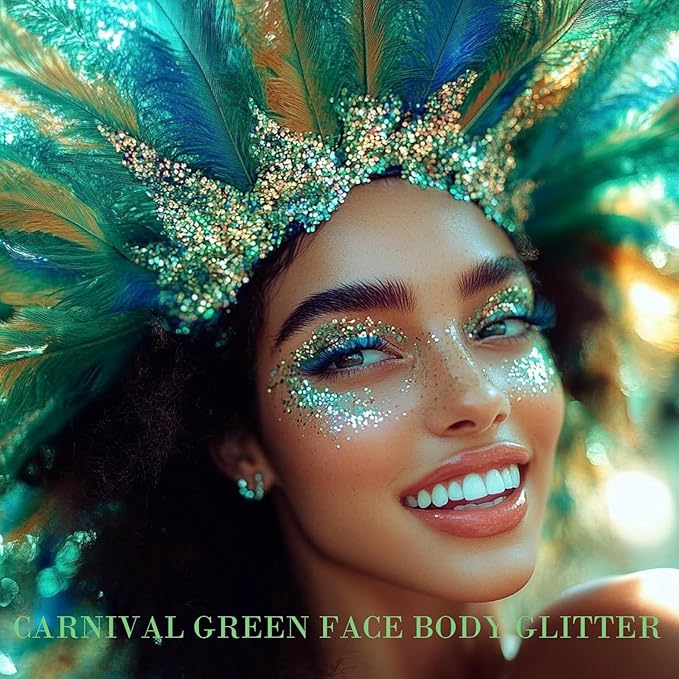 Green Body Glitter Stick,Waterproof Shimmer Elphaba Costume Accessories,St Patrick's Day Outfit for Women,Mardi Gras Hair Glitter Rave Singer Concert,Green Alien Face Glitter Paint