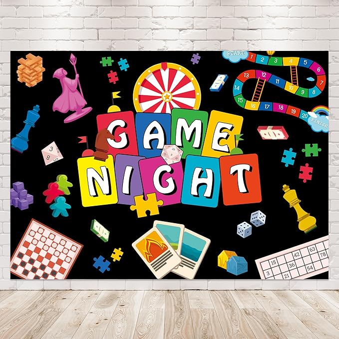 Newsely Game Night Backdrop 7Wx5H Photography Game Party Decorations Chess Card Playing Card Party Supplies Gamble Gaming ...
