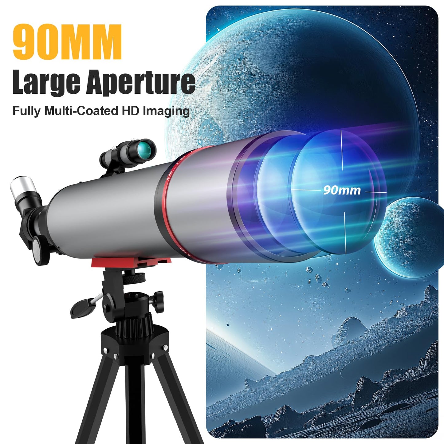 Telescope for Adults & Kids - 90mm Aperture 600mm Refractor High Powered Telescope for Beginners - Portable Astronomy Telescopes with Phone Adapter Tripod Carry Bag Gifts for Men