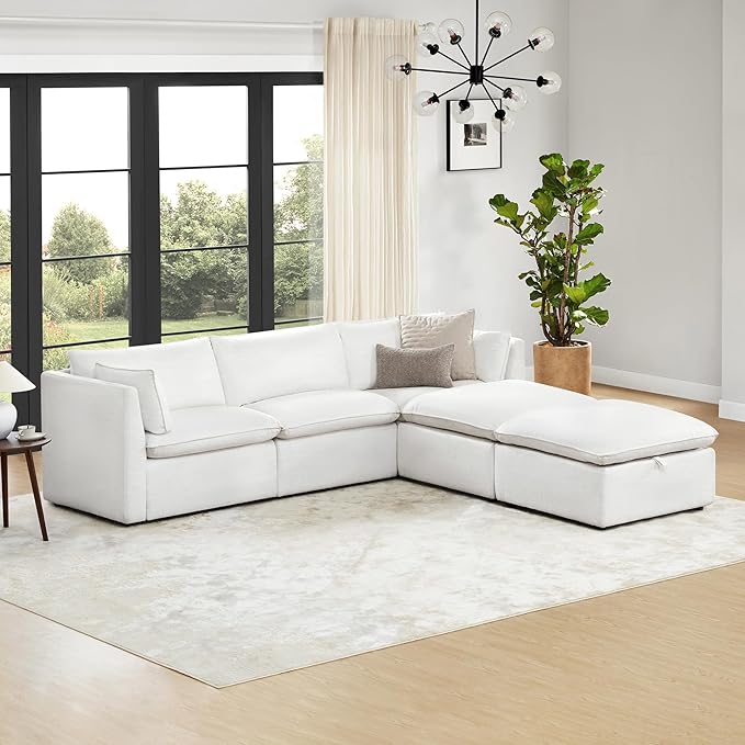 CHITA Luxury Oversized 114" L-Shaped Sectional Sofa Couch, Premium Down Filled Cloud Modular Sectional with 2 Storage Ottomans, FSC Certified, 5 Seat for Living Room, Cream