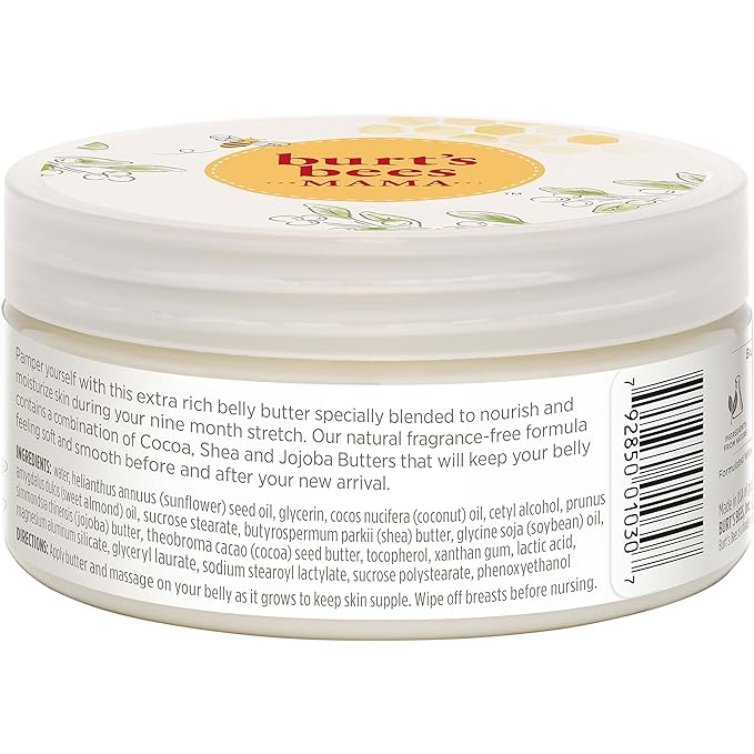 Burt's Bees Christmas Gifts, Mama Belly Butter, Stretch Mark Cream for Pregnancy Massages Body & Reduces Scar Appearance, Prenatal & Postnatal Skin Care, Shea Butter & Vitamin E Rich Formula, 6.5 Oz