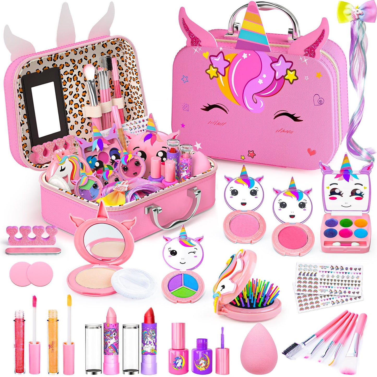 Mqsiuve Kids Makeup Kit for Girl - Kids Washable Makeup Girls Toys with Cosmetic Case, Real Girl Makeup Sets for Kid Children Christmas Birthday Gifts Toys for 3 4 5 6 7 8-12 Year Old Girls