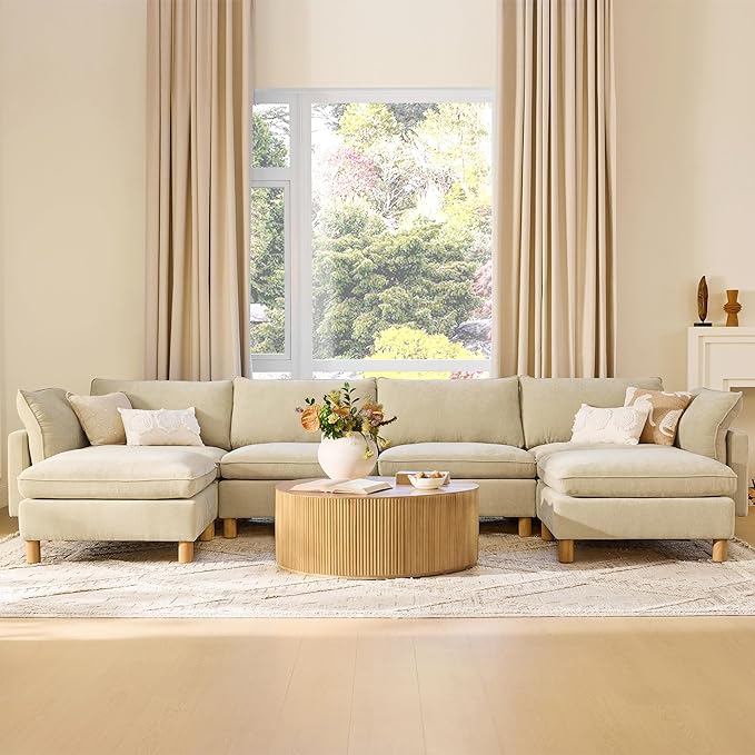 CHITA 161" Super Large Sectional Couches for Living Room, Modular Cloud Couch Sectional Sofa, Premium Fabric Couches, Down Filled, High Density Foam, Chenille in Beige, 6 Seat U Shaped