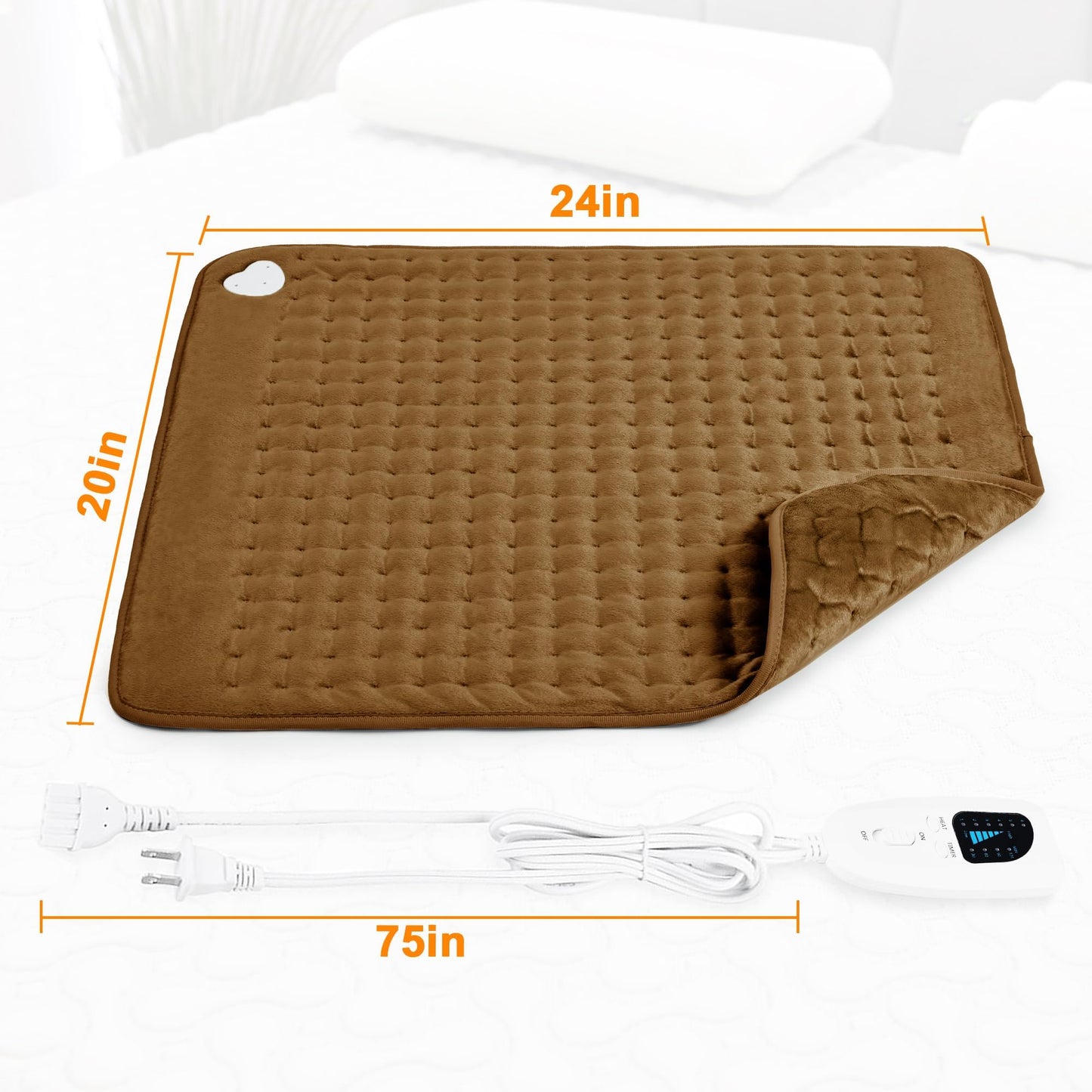 Deepsoon Heating Pad,Electric Heating Pads for Back,Neck,Abdomen,Moist Heating Pad for Shoulder,Knee,Arms,Legs,Dry/Moist Heat & Auto Shut Off,Christmas Gifts for Men and Women,Brown,24x20 Inch