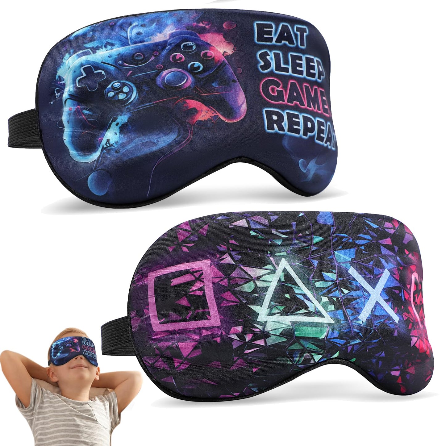 2 Pcs Sleep Eye Mask, Guys Blackout Sleeping Mask for Kids Adult Children's Travel Eye Mask Eye Cover Blindfold for Game (2 Pcs Game Mask - Style 6)