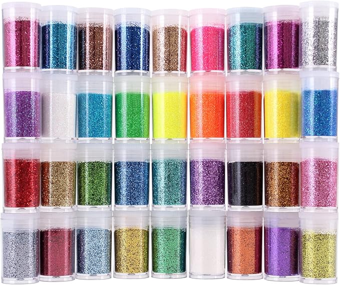 36 Colors Set, Fine Glitter for Resin, Arts and Craft Supplies Glitter, Cosmetic for Body Nail Face Hair Eyeshadow Lip Glo...