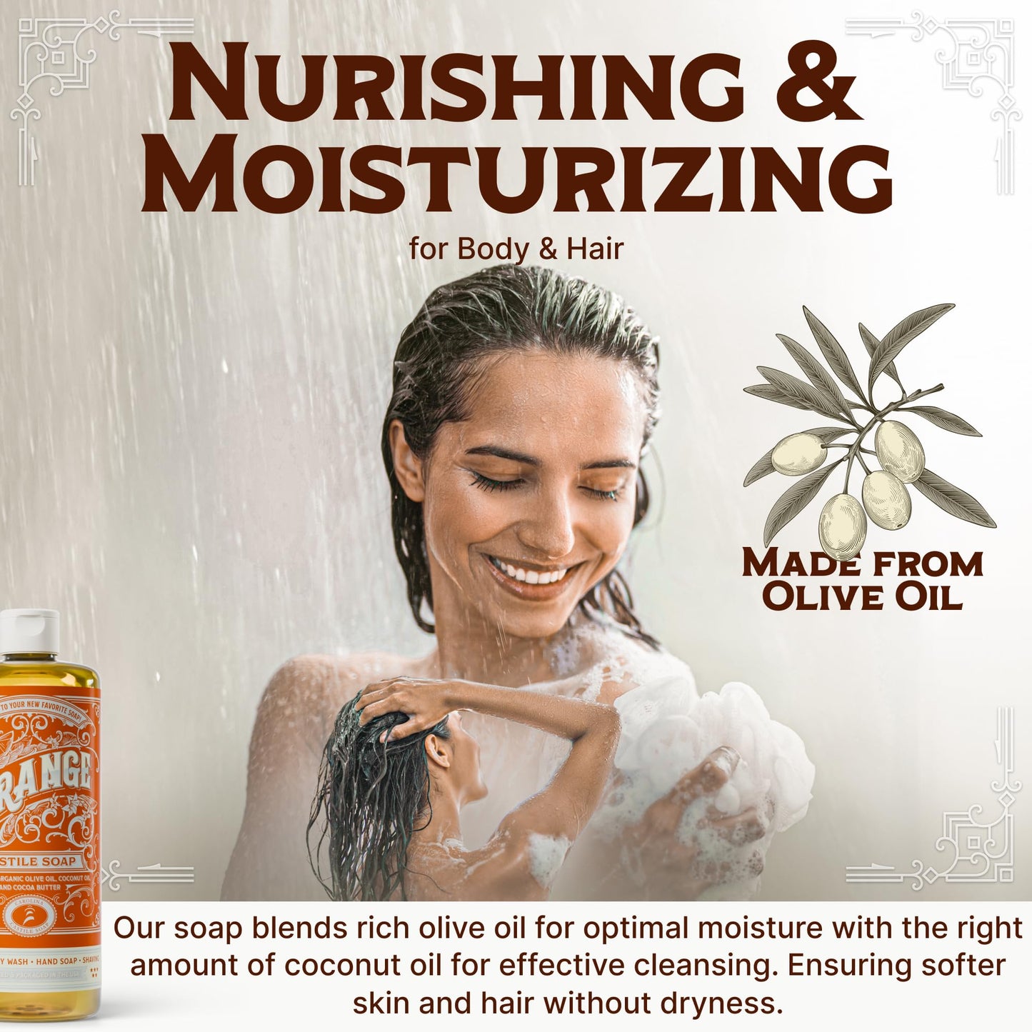 Carolina Castile Soap Orange Scent - Certified Organic Base, High Olive Oil Content, Non-Drying, Made with Organic Oils, Concent