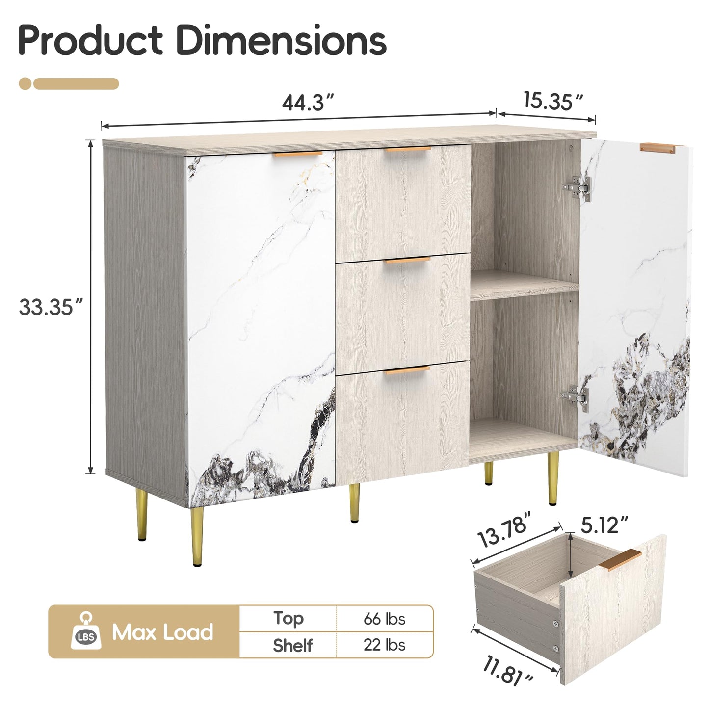 LubanNese Buffet Sideboard Cabinet with Storage, Modern Sideboard with 3 Drawers, Credenza Accent Cabinet, Wood Console Table Coffee Bar for Kitchen, Dining Room, Entryway