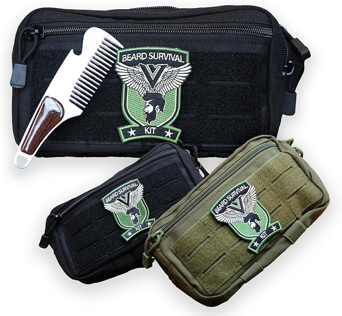 Victor and Valor - Toiletry Bag and Beard Comb for Bearded Men - Military Survival Bag, Tactical Molle Dopp Kit for Men, W...