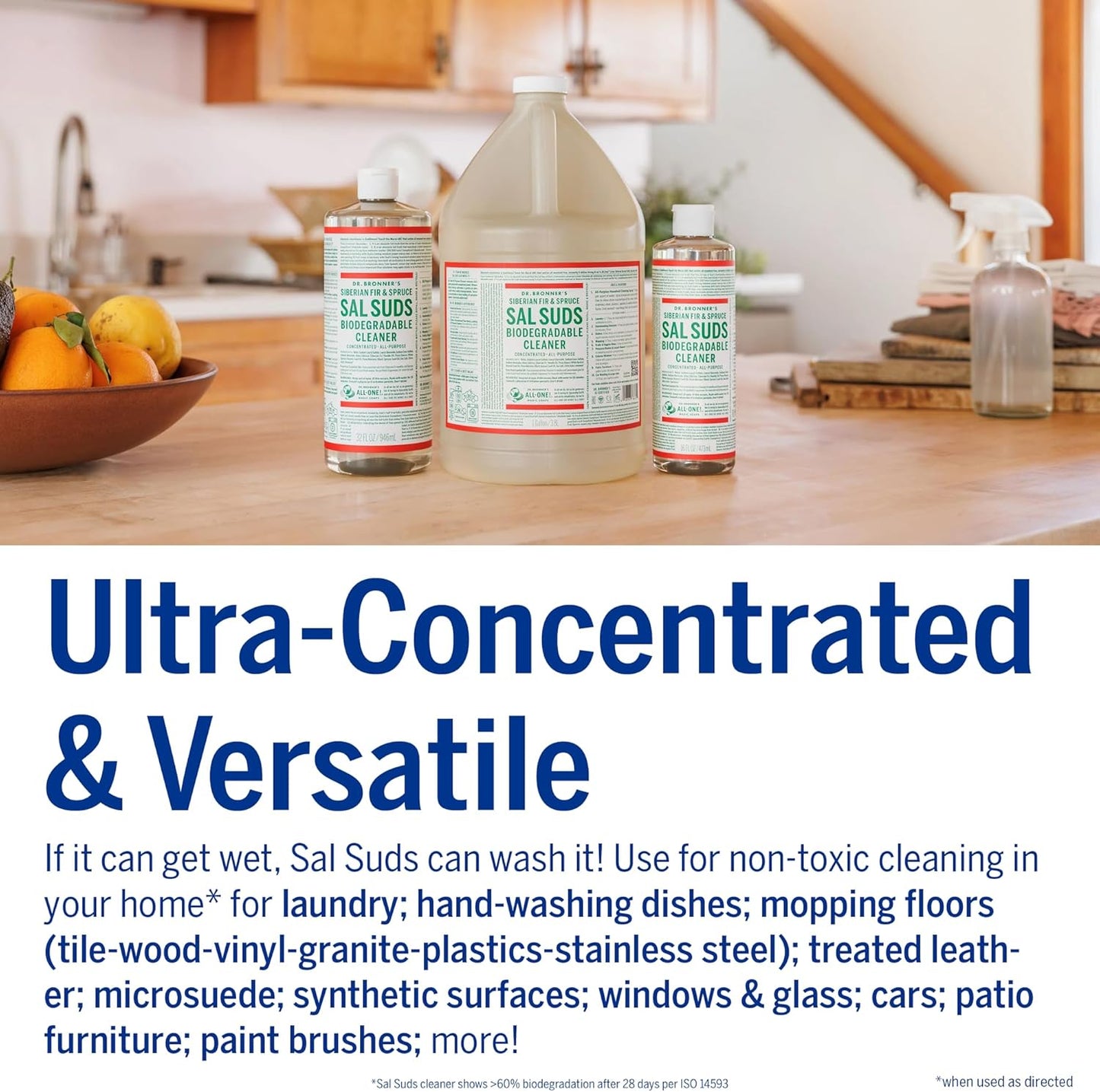 Dr. Bronner's - Sal Suds Biodegradable Cleaner (1 Gallon) - All-Purpose, Pine Cleaner for Floors, Laundry and Dishes, Concentrated, Cuts Grease and Dirt, Powerful Formula